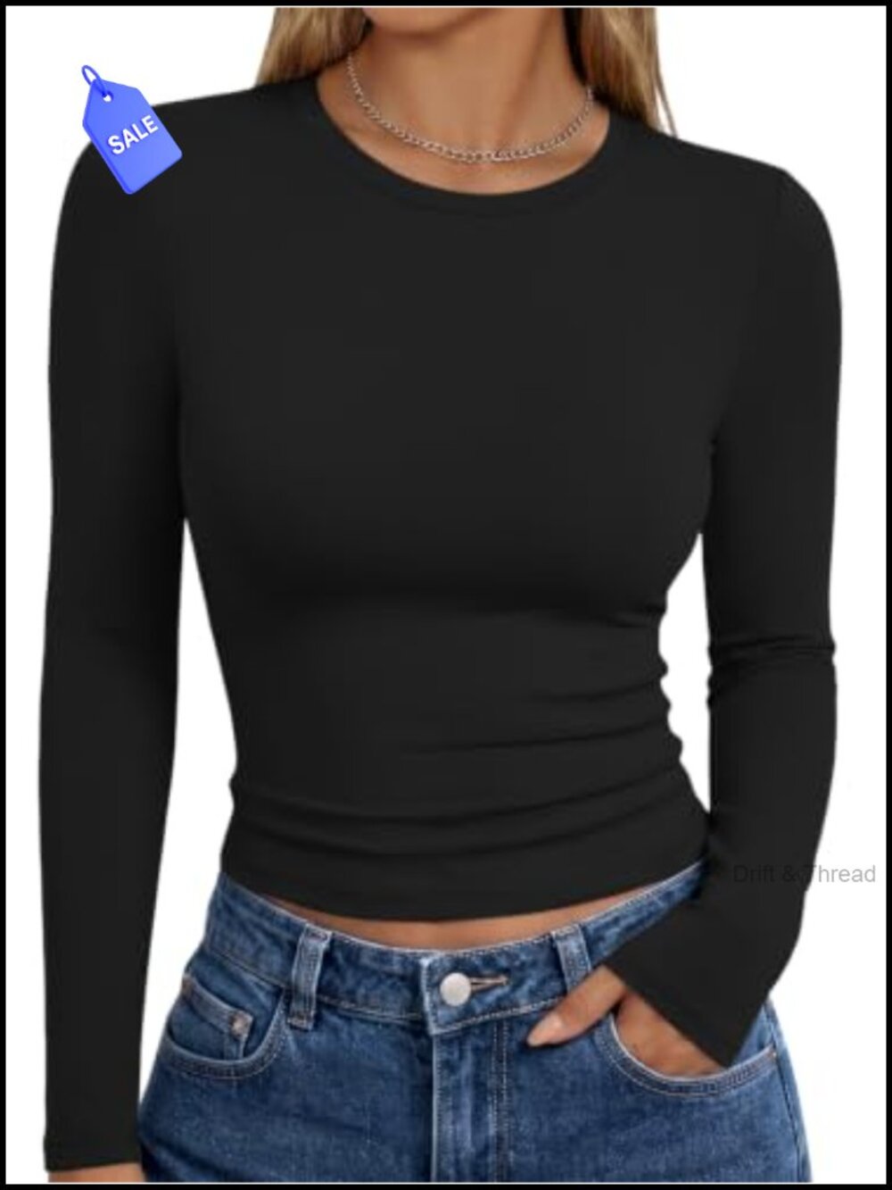 Women's Long Sleeve Crew Neck Slim Fit Crop Top